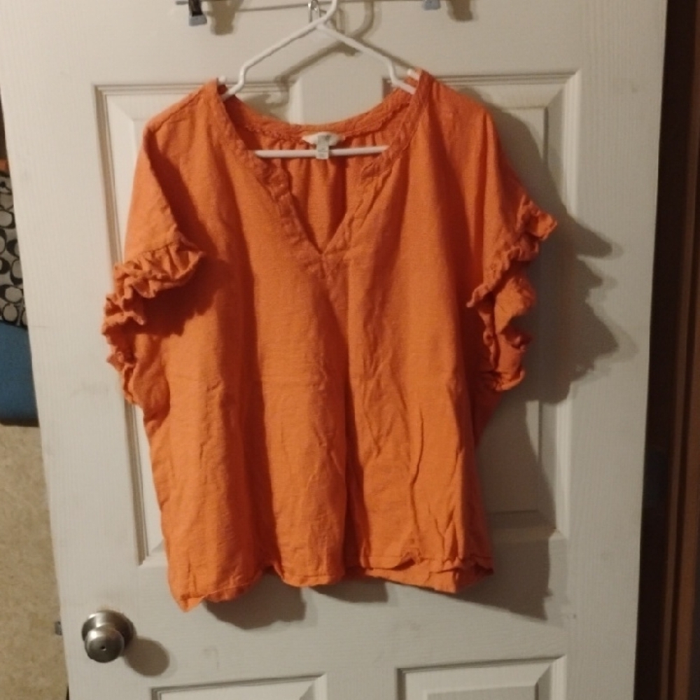 Orange Ruffle Sleeve Women's Top